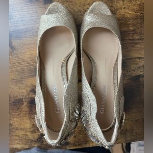 Gianni Bono Gold Embellished Glitter Heels Size 8
